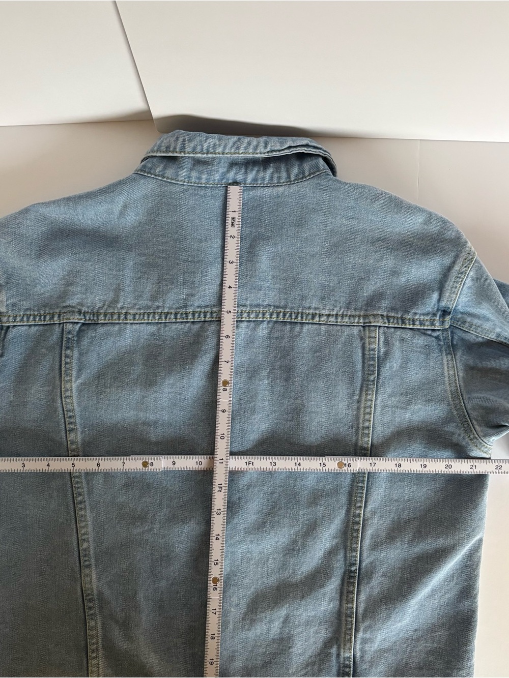Oversized Cropped Light Wash Denim Jacket Raw Hem Inspired Heritage Americana - Picture 10 of 12